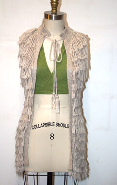 Akualani Beige Crochet Long Line Vest Wool Blend Open Front Boho Layering Top S